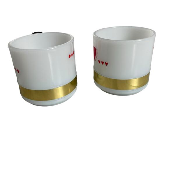 Vintage Siesta Ware Playing Card White Milk Glass Mug Wood Handle MCM Hearts - Picture 3 of 12